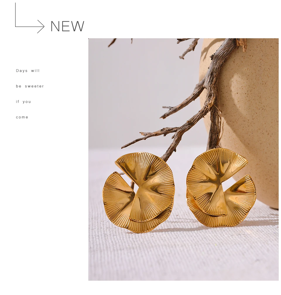 Yhpup Creative Stainless Steel Metal Flower Big Stud Earrings Fashion Attractive Statement Jewelry Women Personality Gift