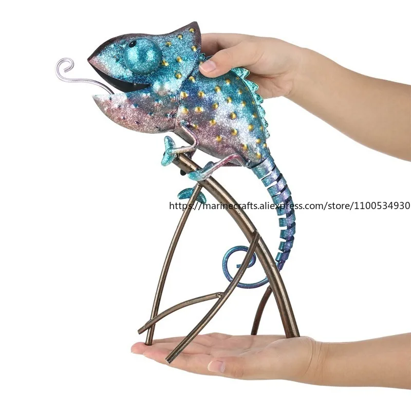 

Vintage Colorful Painted Iron Lizard Sculpture for Outdoor Garden Decor Unique Chameleon Art Craftsmanship