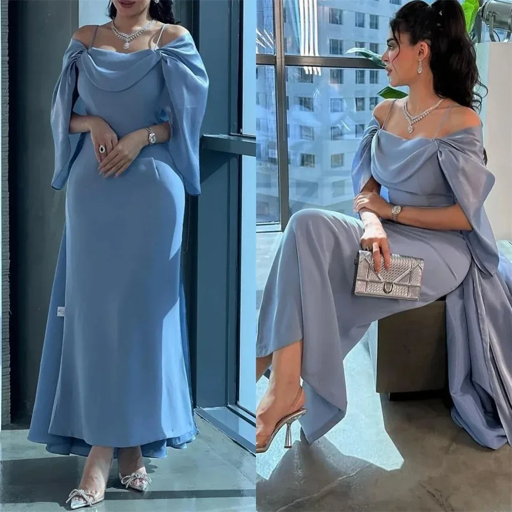 Sky Blue Luxury Evening Dress 2025 Off-Shoulder Waterfall Sleeve Mermaid Formal Gown Party Prom Dress Customized