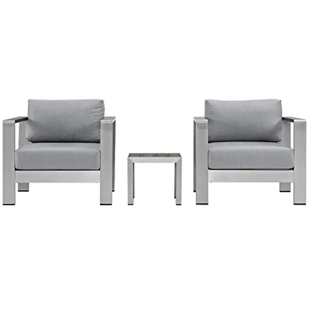 Outdoor 3-Piece Aluminum Patio Furniture Set Silver Gray Modern Conversation Set with Durable Upholstery and Weather-Resistant