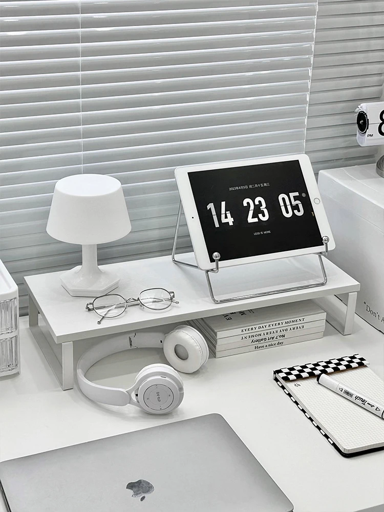 Elevated Desktop Notebook Computer Stand Office Desk Organizer Paper Clip Pen Holder Simple Style Wood Material