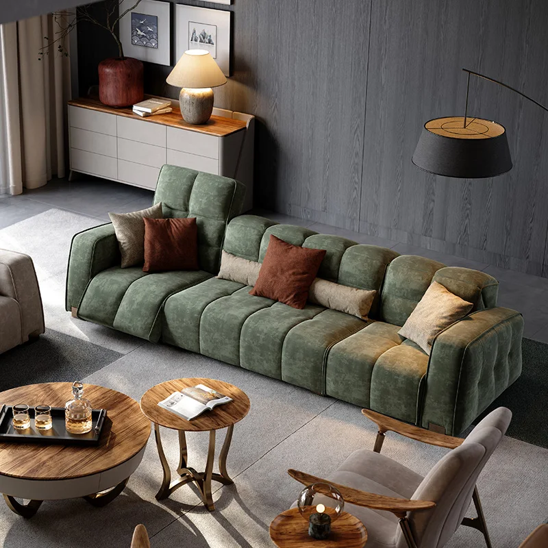 Italian minimalist leather sofa living room simple modern straight row creative multi-functional sofa