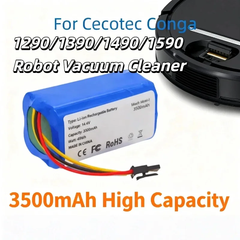 14.4V 3500mAh Rechargeable Lithium-ion Battery – for Cecotec Conga 1290/1390/1490/1590 Robot Vacuum Cleaner & Gutrend Echo 520