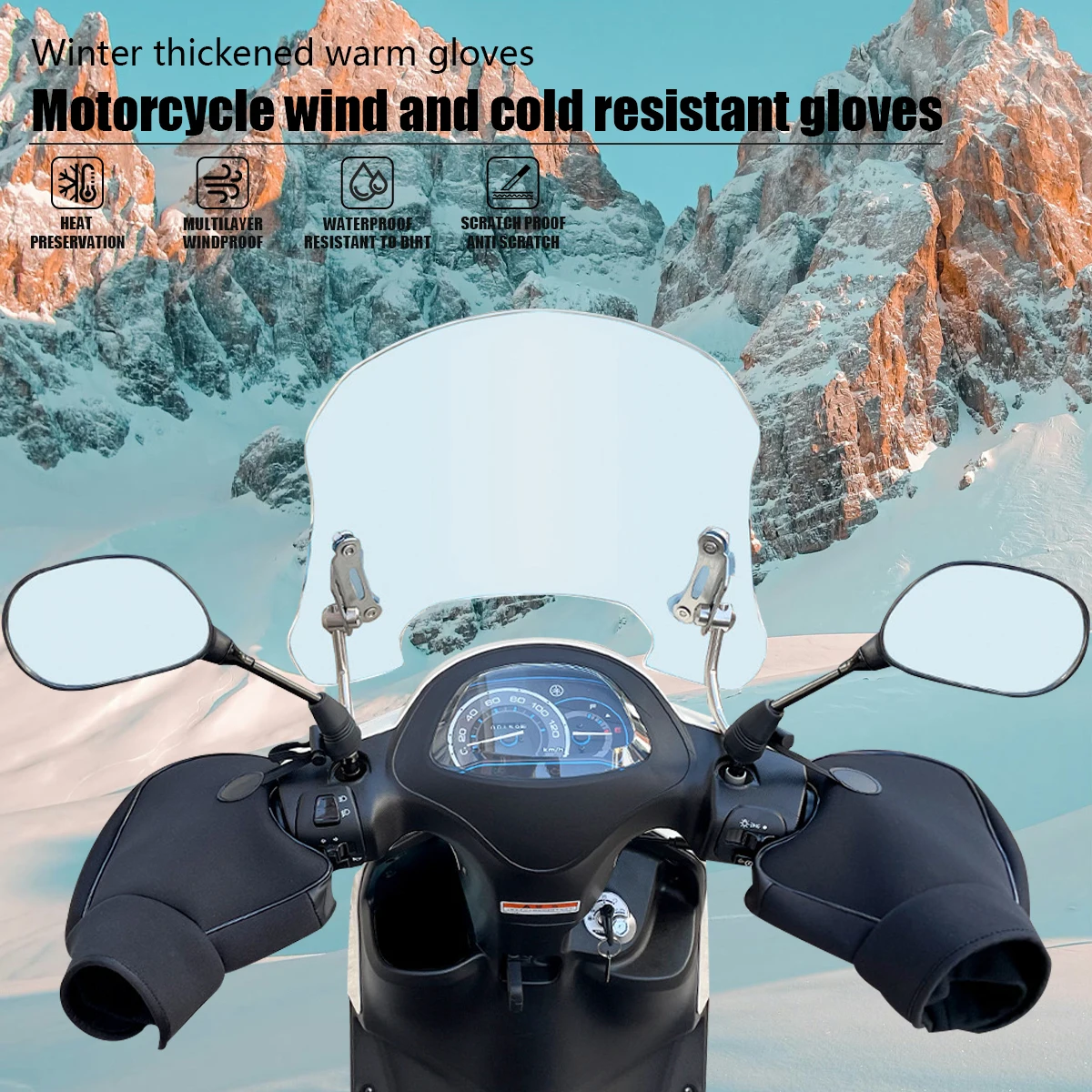 

Protective Motorcycle Scooter Thick Warm Handlebar Muff Grip Handle Bar Muff Rainproof Riding Winter Warmer Thermal Cover Gloves