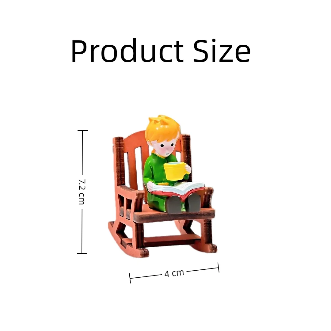 Märchenprinz Schaukelstuhl Lesebeigur Niedliche Miniatur-Desktop-Ornament für Zuhause, Büro, Regal, verträumtes Geschenk für Kinder – Detail 1