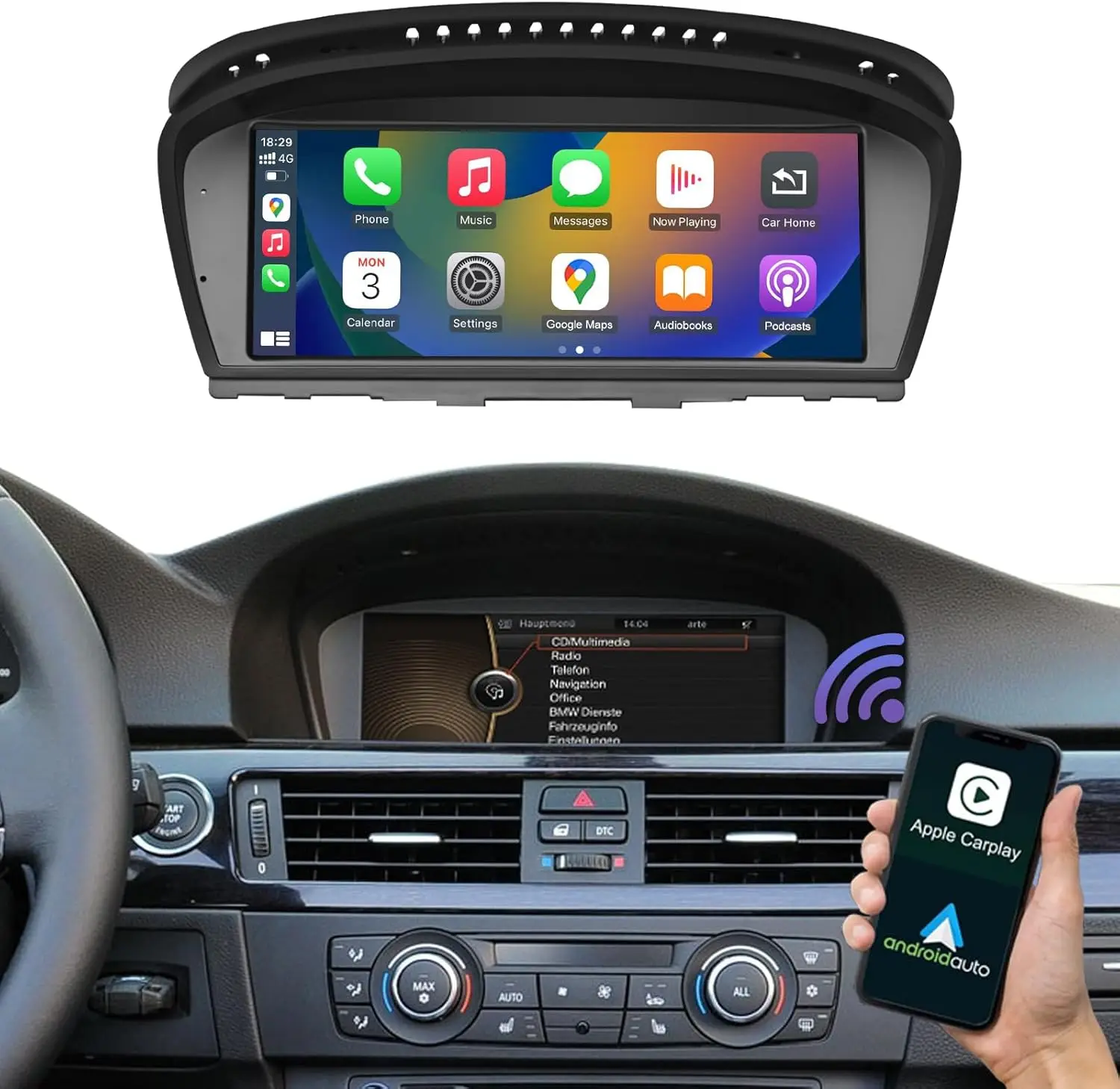 

8.8 Inch Car Touchscreen Wireless CarPlay Android Auto for BMW 3 Series 5 Series E90/E91/E92/E93/E60/E61 2008-2013 Year