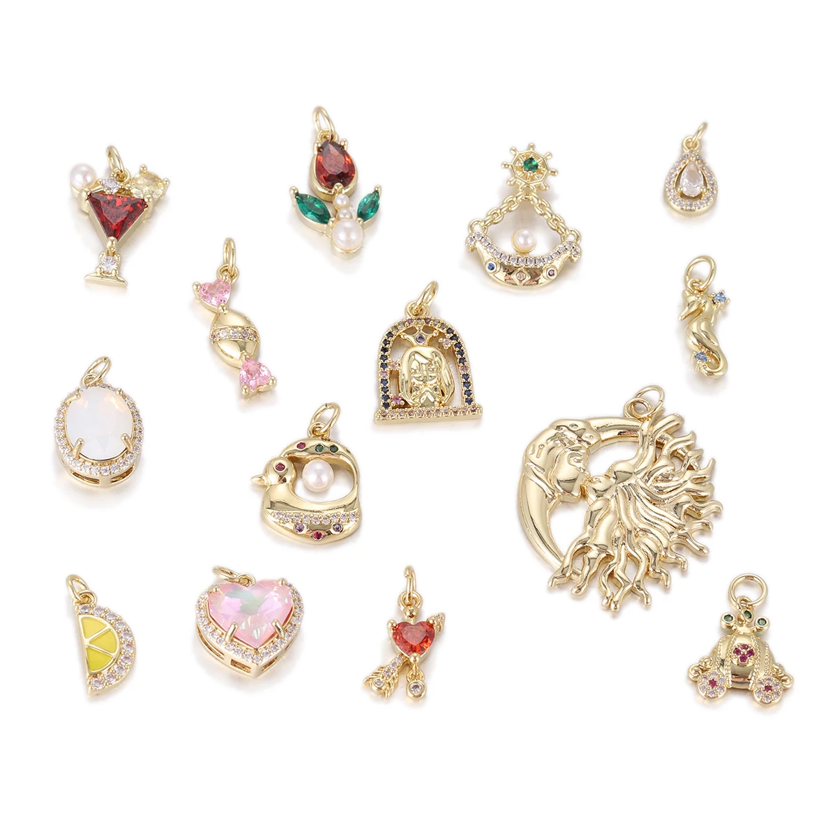 Cute Duck Moon Boat Cupid Love CZ Charms for Jewelry Making Production Supplies Diy Bracelet Necklace Key Chain Accessories