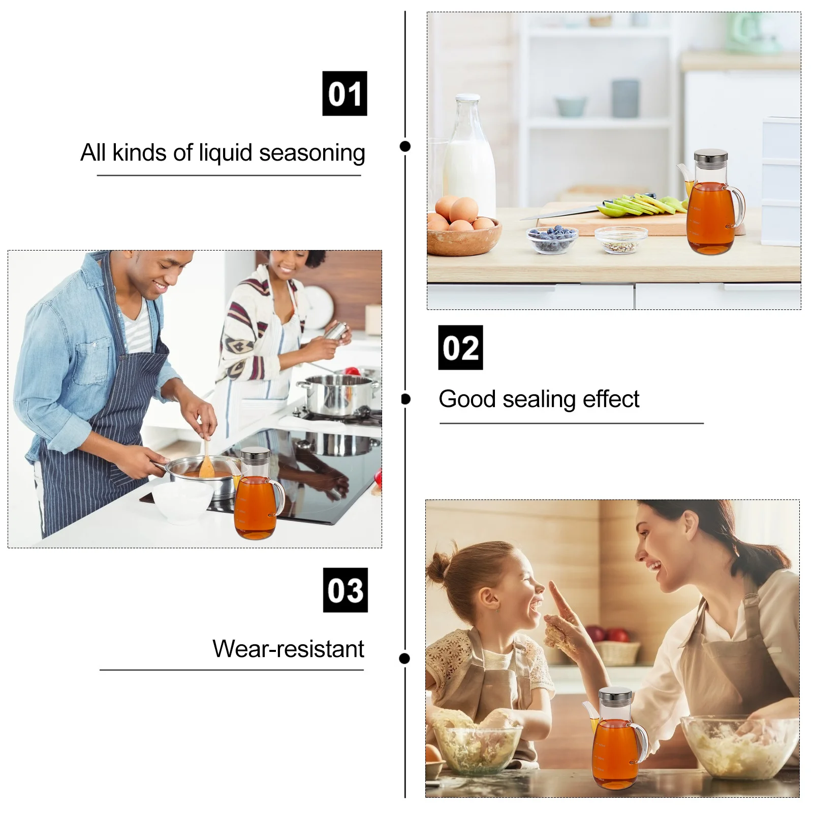 

1Pcs Heat-Resistant Glass Oil Kettle with Silicone Seal Cover Leak-Proof Oil Dispenser Bottle Large Capacity for Kitchen