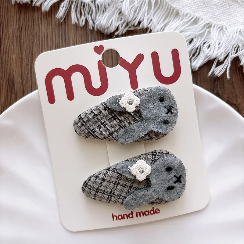 Early Autumn Hair Clips Gray Plaid BB Clips Vintage Style Fabric Hair Accessories for Girls Sweet Hairpin Set