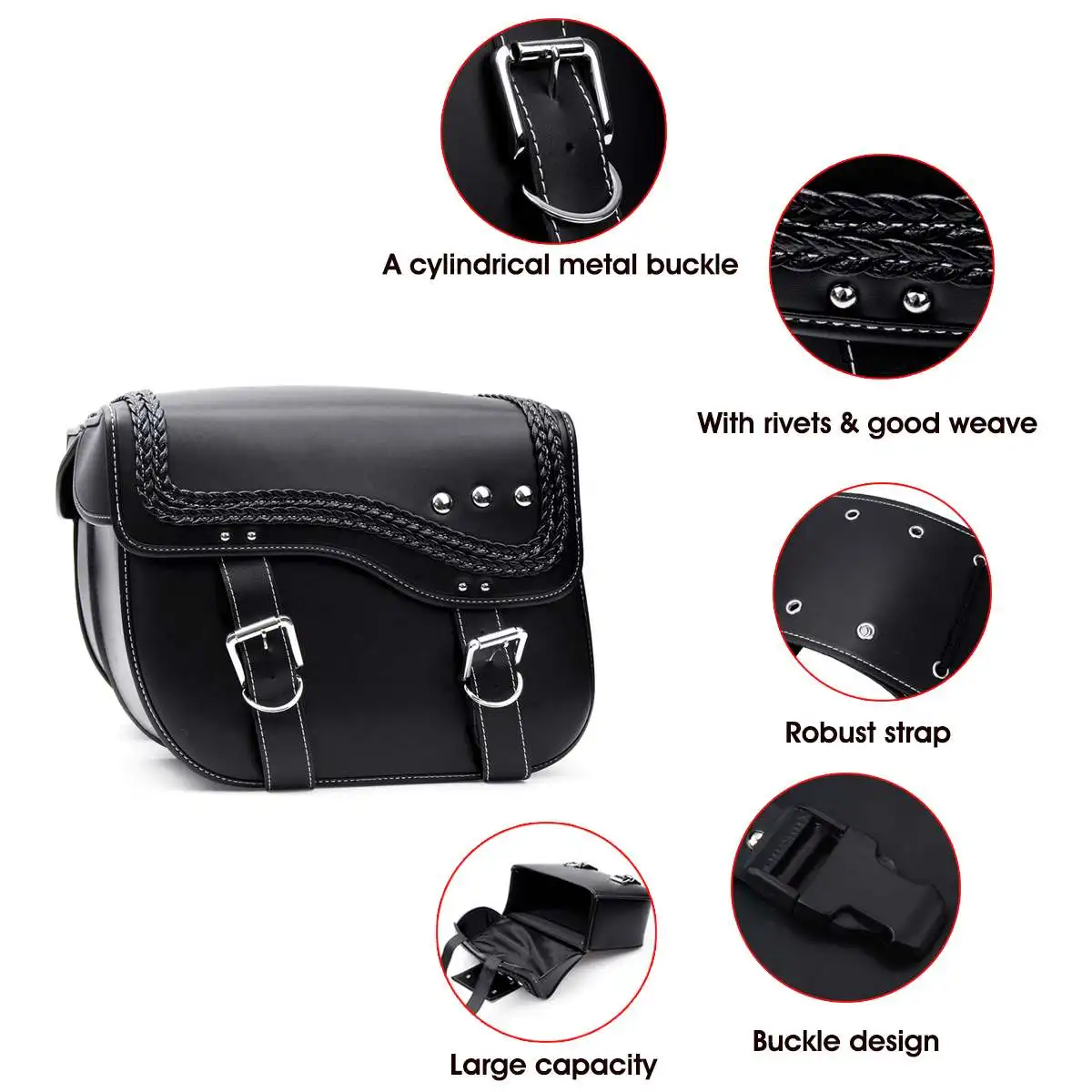 1 Pair PU Leather Motorcycle Saddlebags Side Luggage Pannier Tool Storage Bag