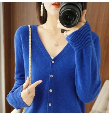 Spring Autumn Women Cardigans Single Breasted V-neck Solid Knitted Sweater Slim Female White Cardigans Casual Outerwear