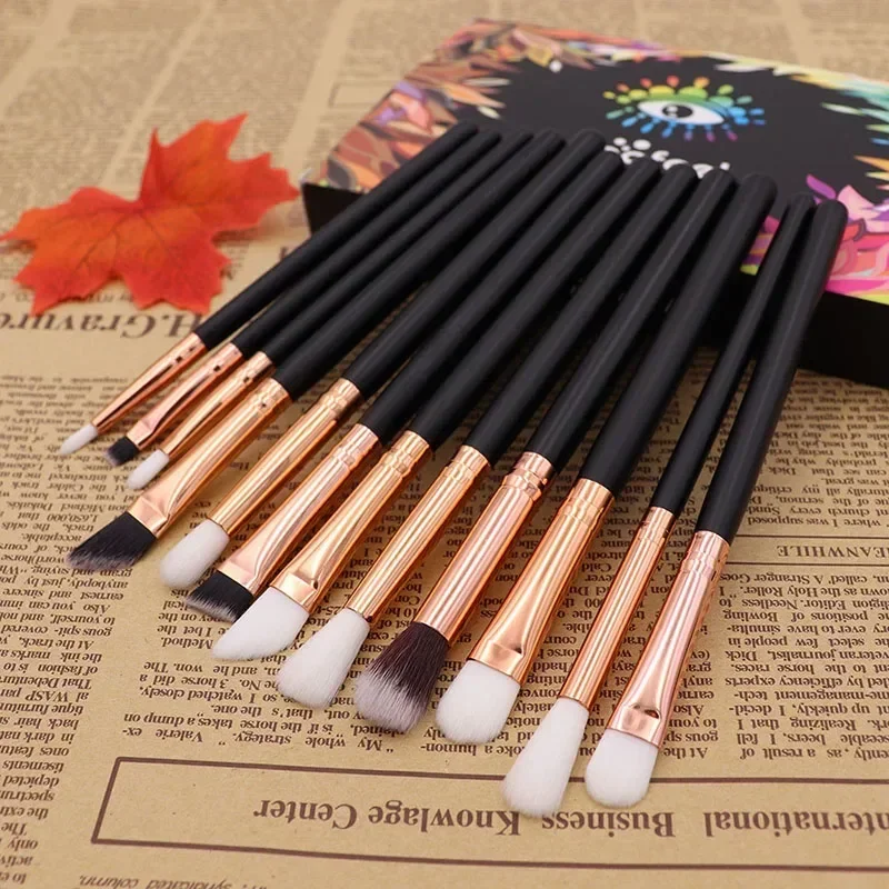 12 Pcs Wood Handle Professional Eye Brush Set Eyeshadow Eyebrow Blending Eyelash Makeup Brushes Set Soft Synthetic Hairs