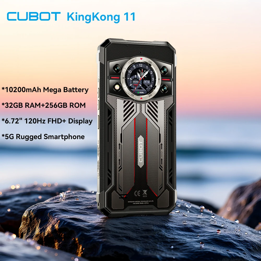 Прочный смартфон Cubot KingKong 11, аккумулятор 10200 мАч, размер 7025, 32 ГБ ОЗУ (16 + 16), 256 ГБ ПЗУ, 108 МП, камера Android 15 NFC