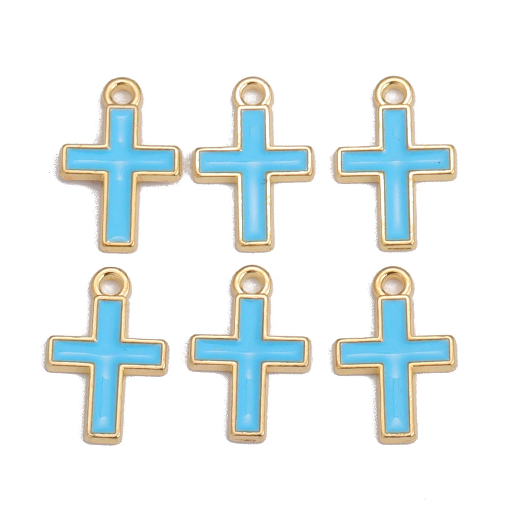 Mixed 10pcs Enamel Rhinestone Cross Alloy Christian Charm Pendant for Bracelet Necklace Earrings Handmade DIY Accessories