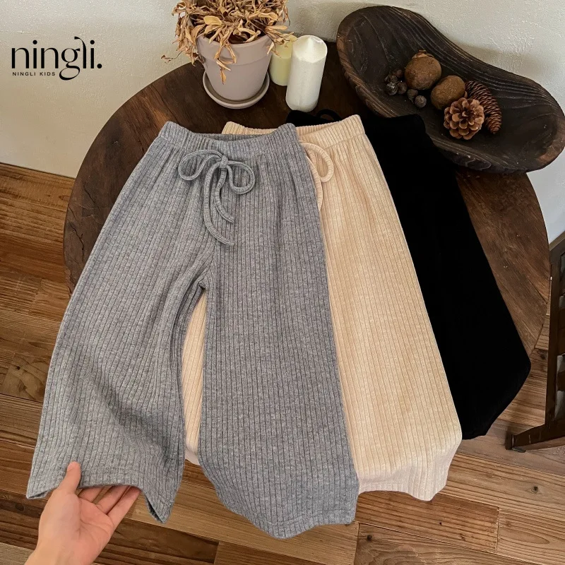

2026 Spring New Children Loose Trousers Cotton Girls Elastic Wide Leg Pants Solid Toddler Casual Pants Kids Clothes