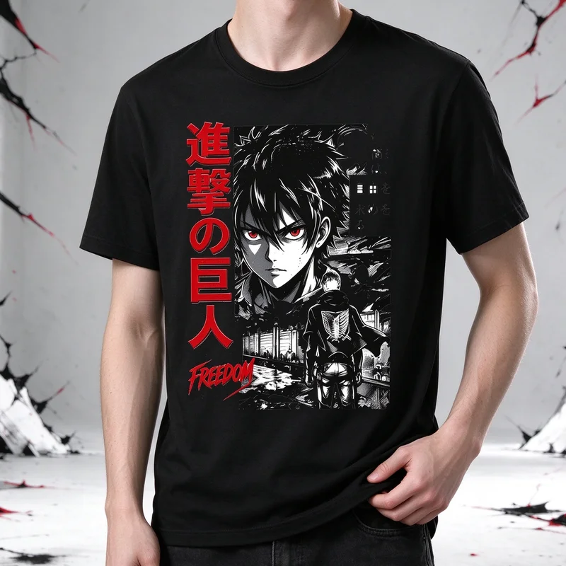 Anime Freedom T-Shirt Manga Battle Red Black White Graphi Japanese Comic Streetwear Dark Otaku Casual Top Harajuku Y2k Top