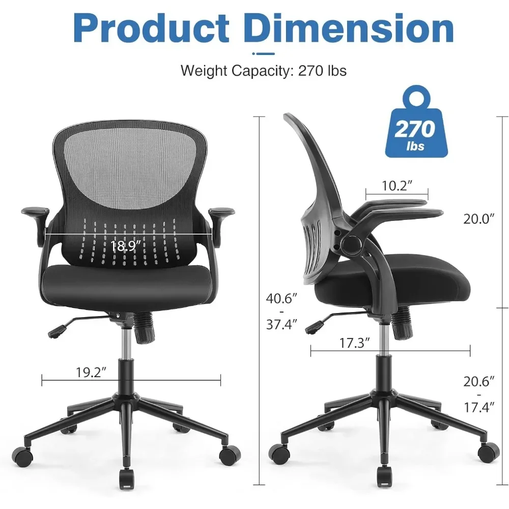 C Silla de oficina de cuero PU con soporte Lumbar, sillas ergonómicas de escritorio, malla para ordenador con soporte Lumbar, reposabrazos giratorio ajustable, color negro