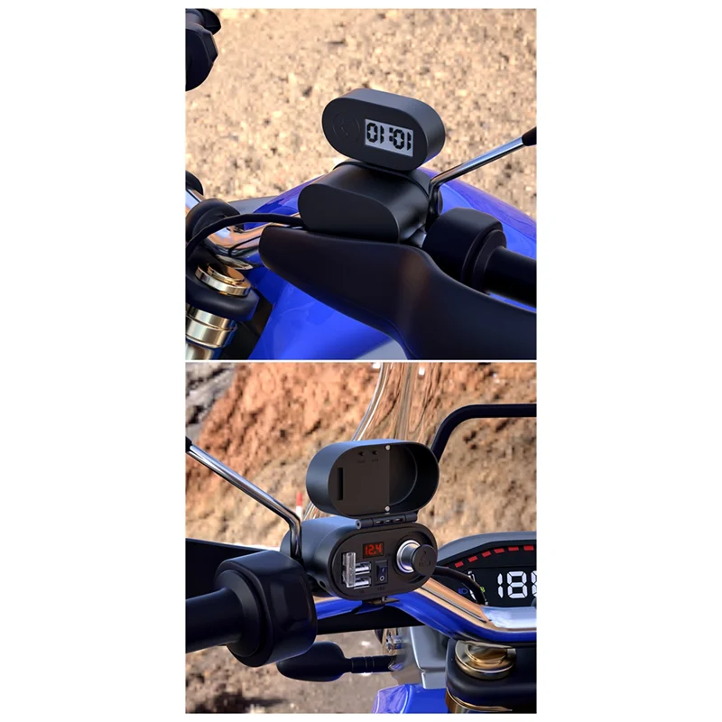 

LED Voltmeter Motorcycle Waterproof Cigarette Lighter Socket Kit Dual Moto Usb Charger Power Time Display For Boat ATV