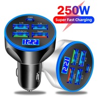 5 in1 250W Car Charging Five-hole Simultaneous Charging Adapter Type-C Car Charger with Digital Display PD QC3.0 Phone Charger