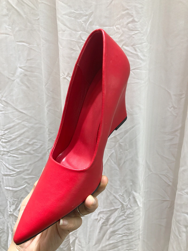 Black Wedges High Heels 8cm Red Ladies Shoes Elegant Pointed Office Pumps Summer Woman Spring Shoes 2026 New Arriavl