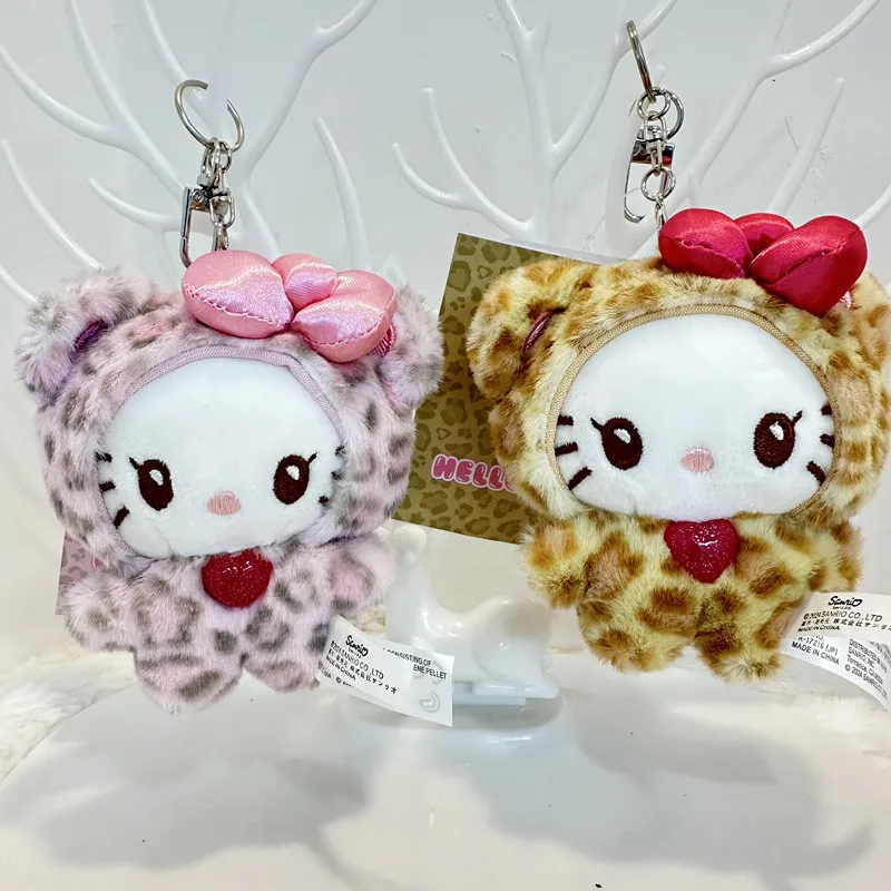 Breloczek z motywem panterki, misia Sanrio Hello Kitty, Kuromi, Cinnamoroll, zawieszka do torby, pluszowa lalka My Melody, zabawki, dekoracja, prezent dla dziewczynki