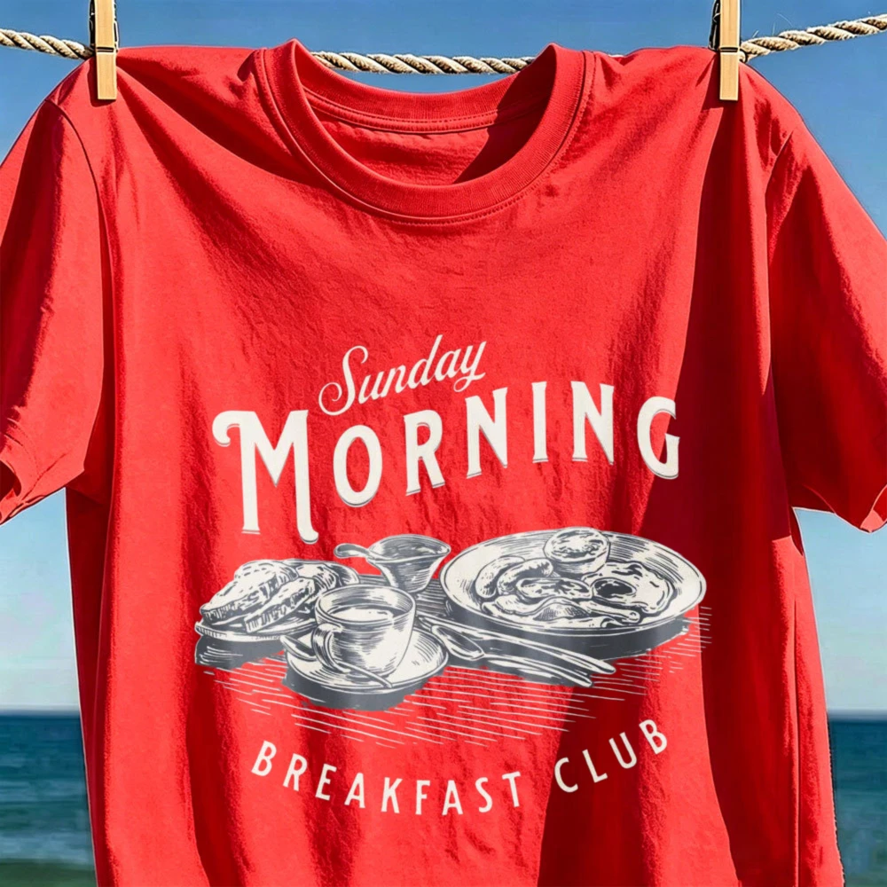 Sunday Morning Breakfast Club T-Shirt Trendy Sunday Morning Brunch Club Shirt Old Money Aesthetic Breakfast Club Tea Y2K Tee