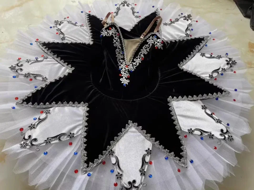 Falda de payaso blanco y negro, ropa de baile, tutú de panqueque, disfraces de bailarina para Halloween, Ballet profesional para niños