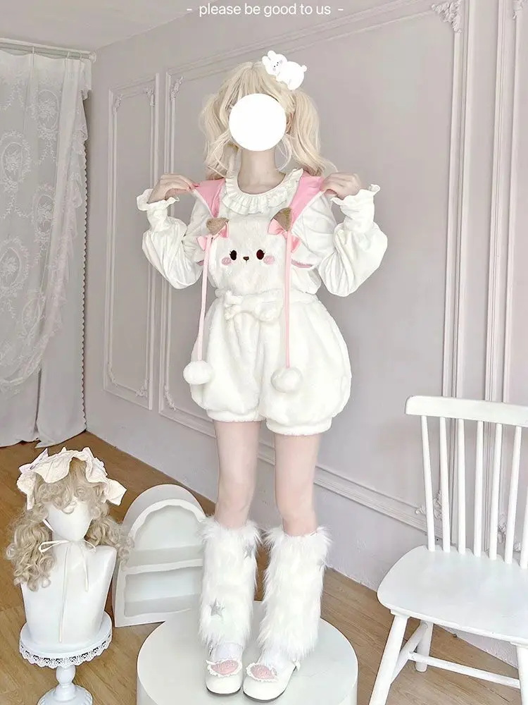 Original Bear Biscuit Lolita, Cute Autumn and Winter Flower Bud Pants, Lamb Shoulder Strap, Soft and Cute Girl