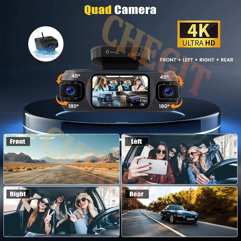 2026NEW 4K + 1K + 1K 4 قنوات WIFI GPS جهاز تسجيل فيديو رقمي للسيارات 360 ° كاميرا داش للسيارات HD فيديو كاميرا أمامية وخلفية صندوق أسود ملحقات السيارة #3