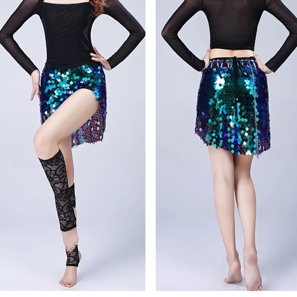 Seksowna spódnica z koronką, sznurowana, błyszcząca, na rave party, cekinowa spódnica do tańca brzucha, szal biodrowy, spódnica z cekinowymi frędzlami