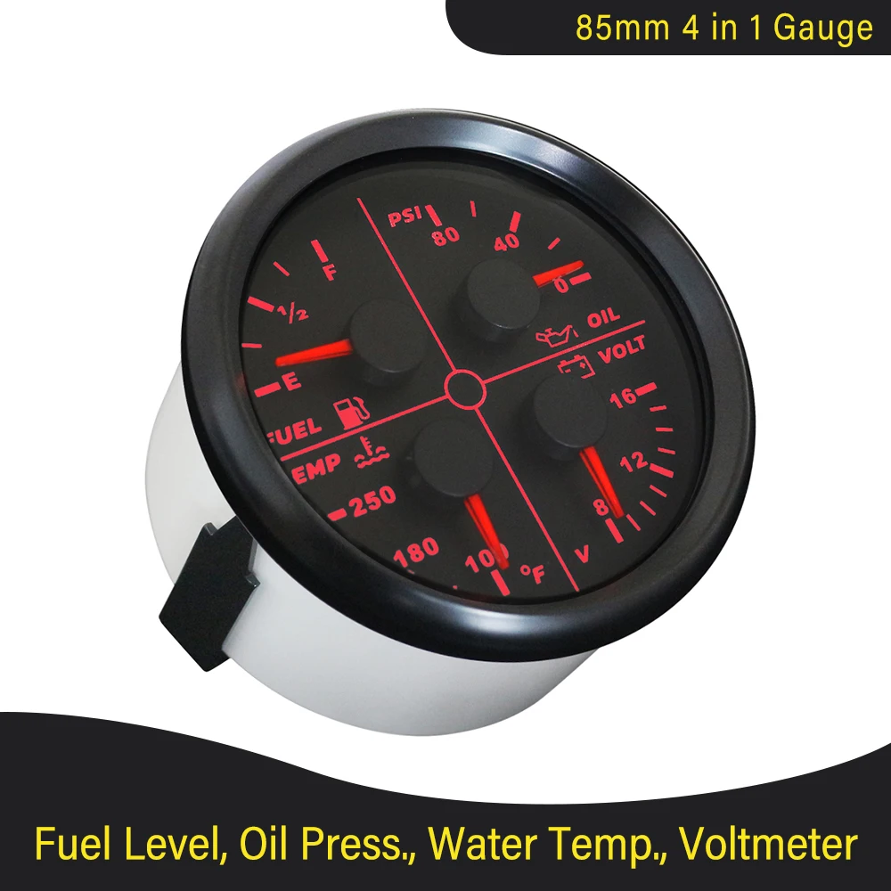 أحدث 85 مللي متر مقاوم للماء 4 في 1 مقياس ضغط الزيت درجة حرارة الماء مستوى الوقود الفولتميتر للسيارات البحرية دراجة نارية العالمي 12 فولت