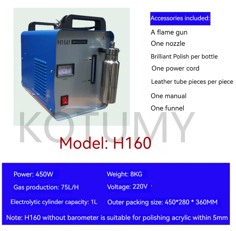 75L/H Acrylic Flame Polishing Machine 220V/110V H160 Acrylic Polisher HHO Hydrogen Generator Machine Crystal Polishing Machine