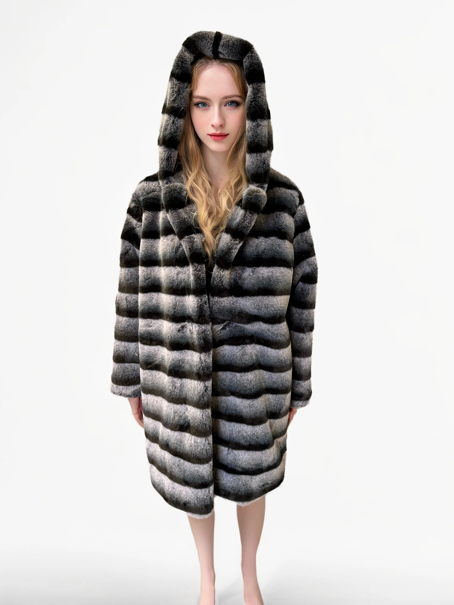 Женская мода Длинное пальто из искусственного меха Женское пальто с длинным рукавом Модное пальто из искусственного норкового меха с лацканами