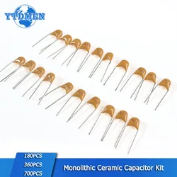 180-700PCS 50V Monolithic Ceramic Capacitor Kit 20PF 22PF 220PF 47NF 1NF 10NF 0.1UF 1UF 102 104 105 103 473334 Capacitors