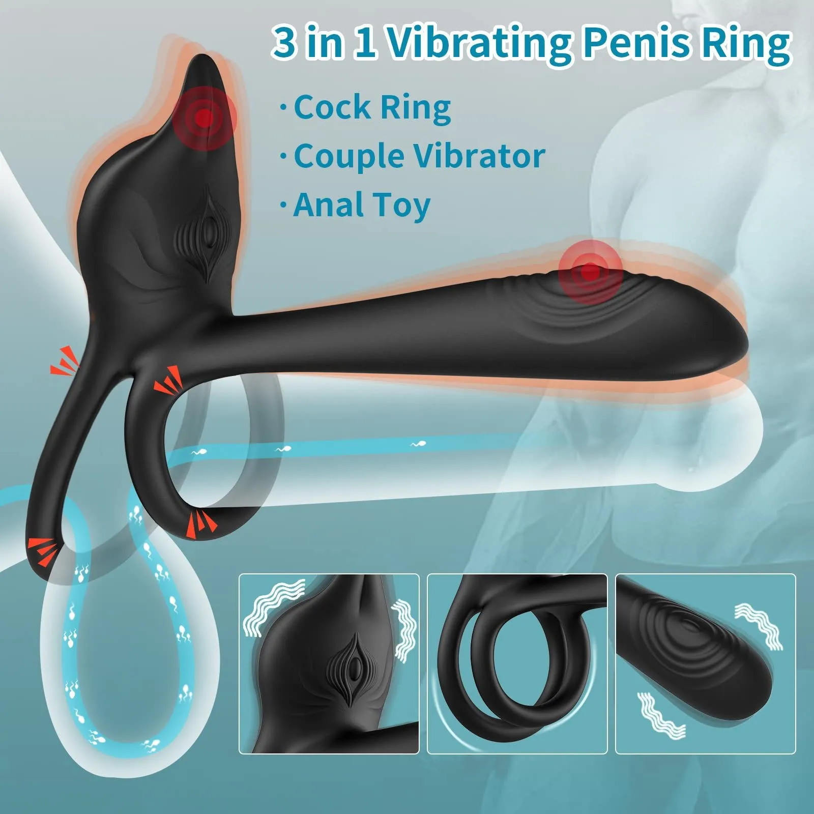 Anillo vibrador para pene remoto inalámbrico, anillo de bloqueo de Semen vibratorio para pareja, estimulador, juguete sexual para hombres, anillo