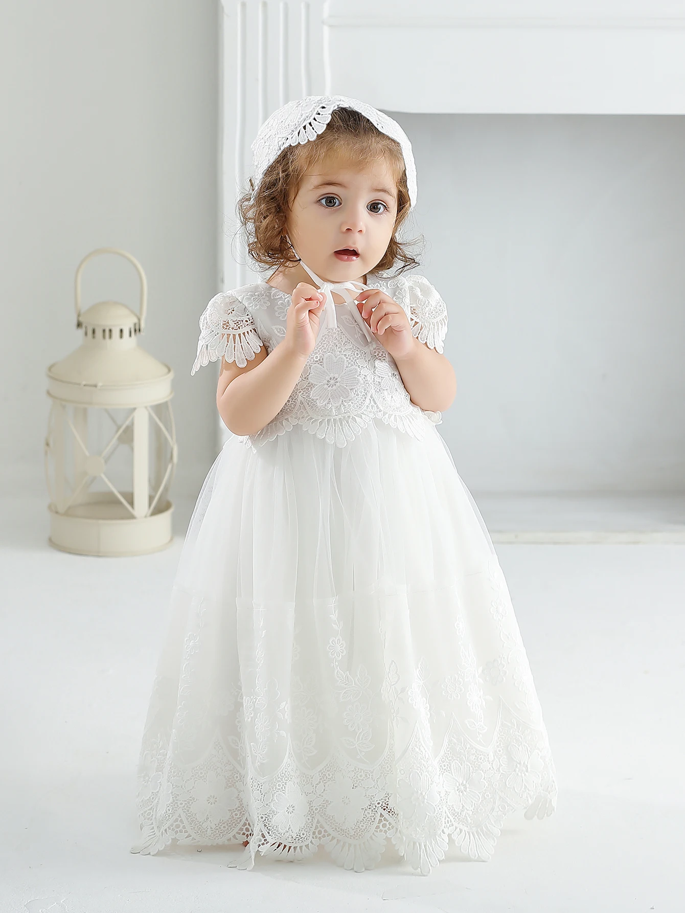 Baby Girls Baptism Wedding Party Princess Dress Baby girls 0-2 Years Old Long Baptismal Dress Lace Little Dress