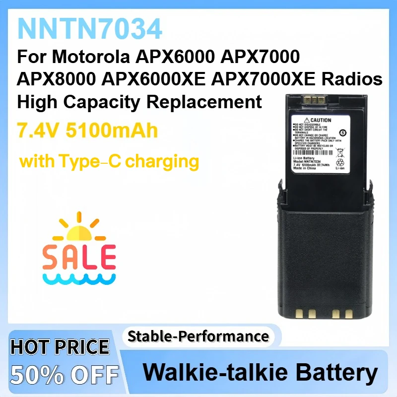 

7.4V 5100mAh NNTN7034 Li-Ion Battery For Motorola APX6000 APX7000 APX8000 APX6000XE APX7000XE Radios High Capacity Replacement