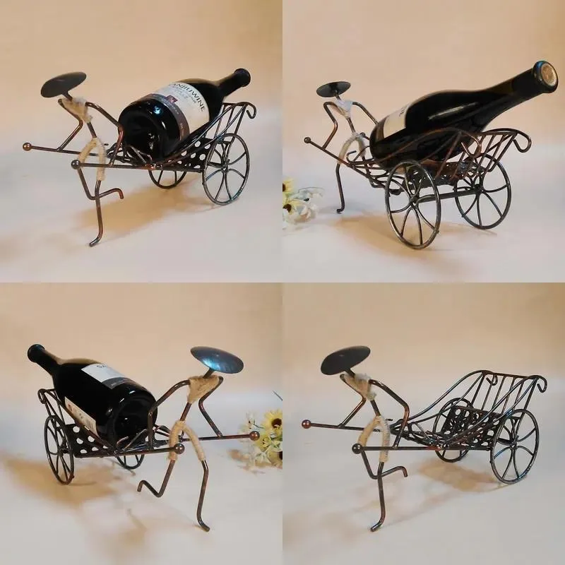 Creative Rickshaw Design Iron Wine Rack Single Metal Bottle Holder for Home Bar Decor Storage Stand