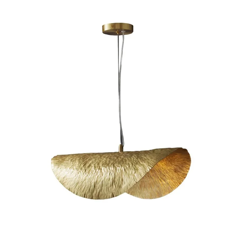 Creative and personalized straw hat pendant light, all copper lotus leaf Nordic minimalist design