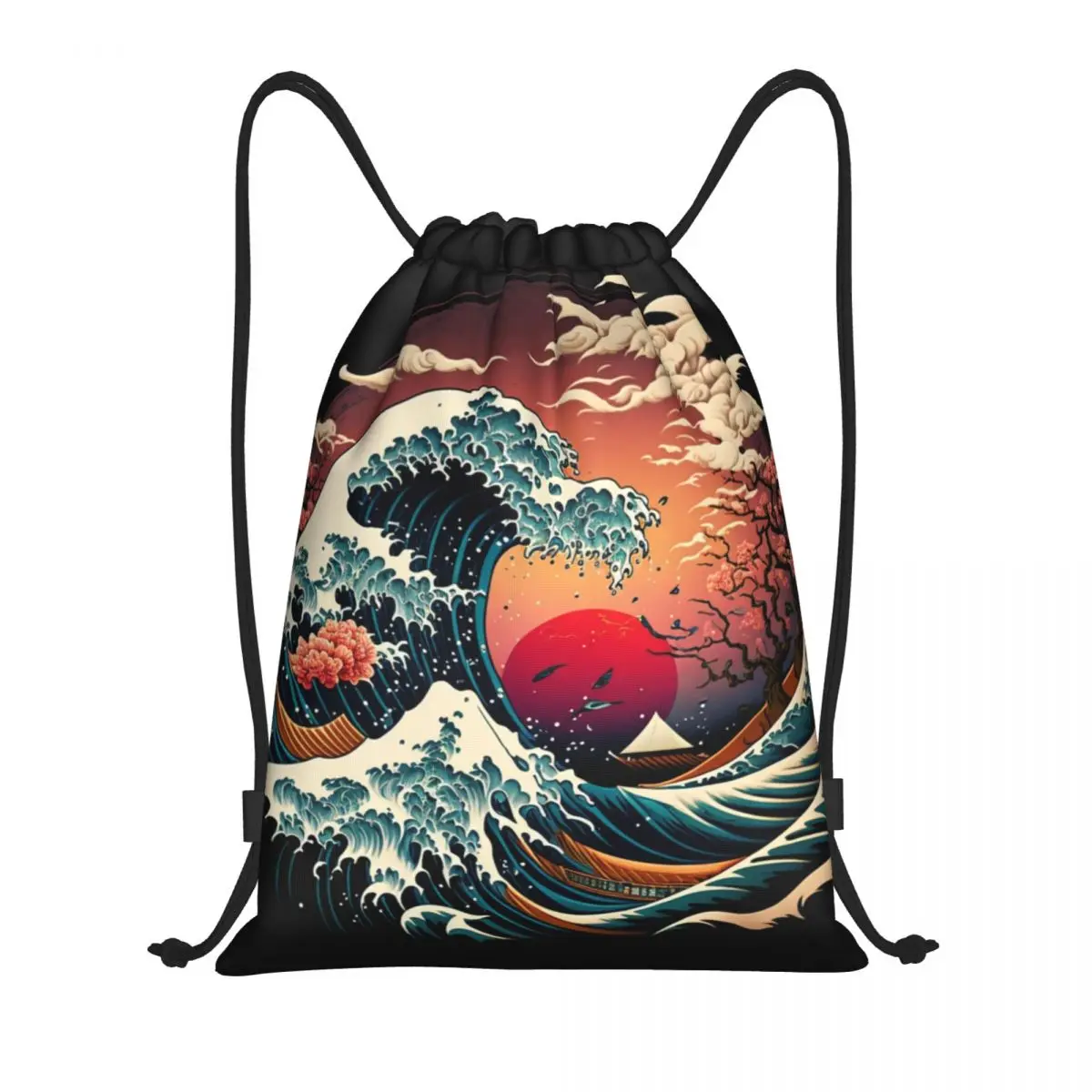 Custom The Great Wave Off Kanagawa Drawstring Backpack Bags Women Men Lightweight Gym Sports Sackpack Sacks for Traveling