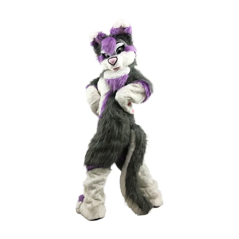 Purple Grey Fox Dog Husky Party Props Activity Mascot Costume Walking Doll Mascot