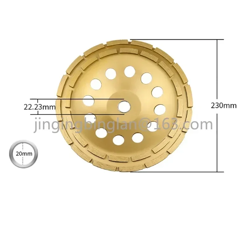 

230MM Concrete Diamond Double Row Grinding Wheel Marble Granite Angle Grinder Tool, 9 Inch Sanding Disc Aperture 20MM/22.23MM