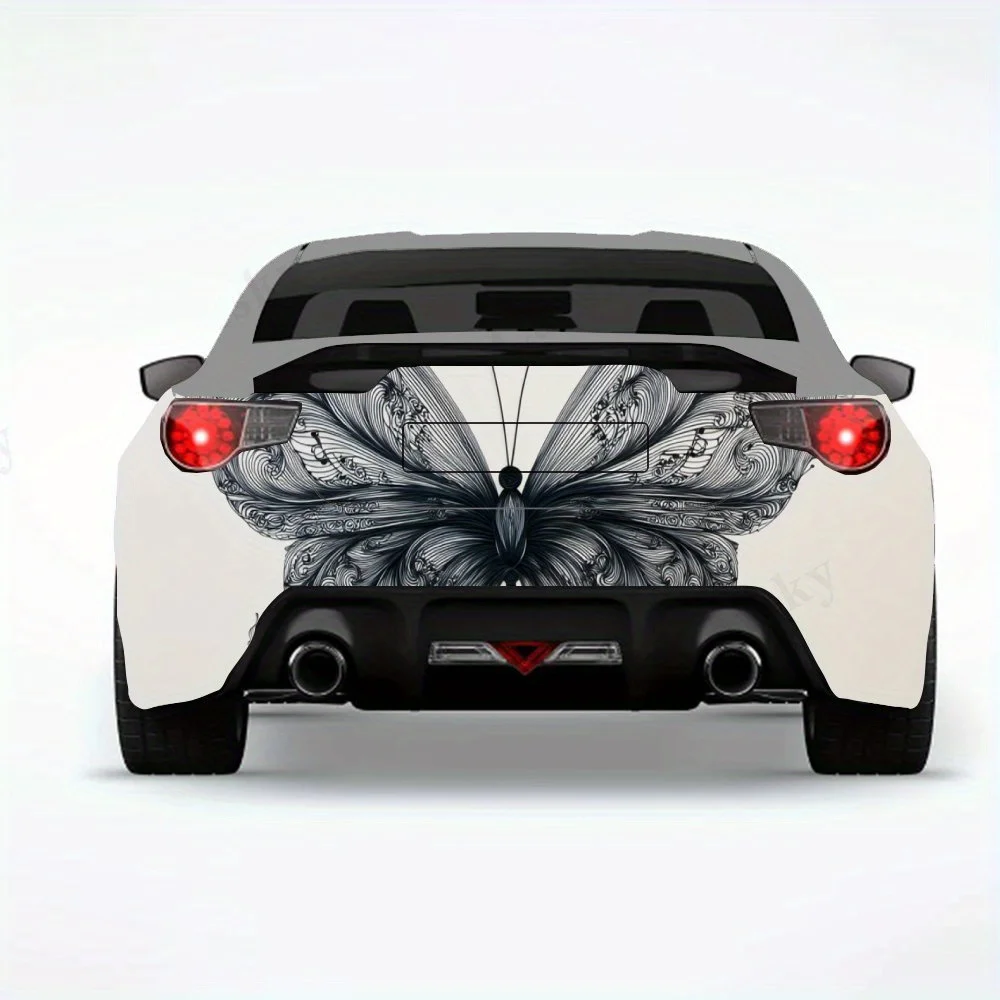 فراشة أنيقة باللونين الأبيض والأسود، ملصق فينيل لخلف السيارة، ملصقات فينيل ذاتية اللصق مقاومة للماء لذيل السيارة والمصد #3