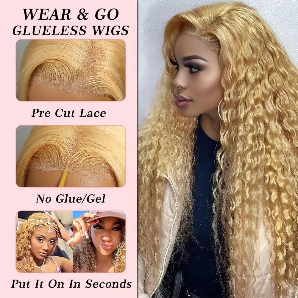 FABA Glueless Wigs Human Hair  13x4 7x5 Wear and Go Glueless Wigs Pre Plucked with Natural Hairline 27 Honey Blonde Curly  Wigs