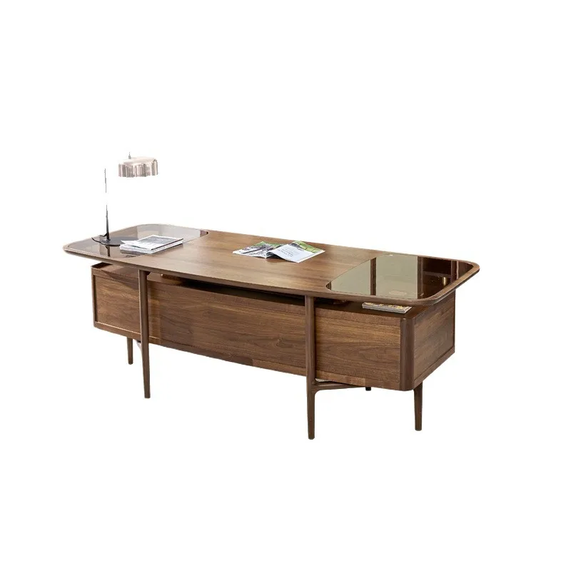 Nordic all solid wood boss table black walnut Italian light luxury study workbench office desk desk