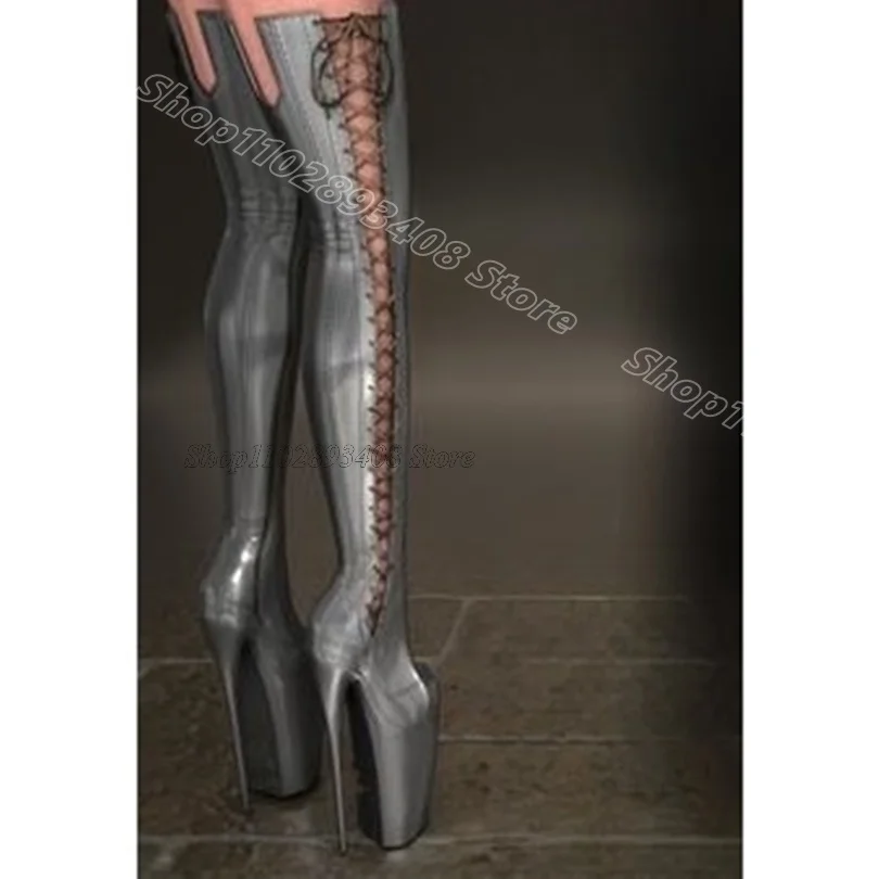 Orange Platform Cross Band Boots Round Toe Side Zipper Stiletto British Style Fashion Women Over Knee Boots Zapatos Para Mujere