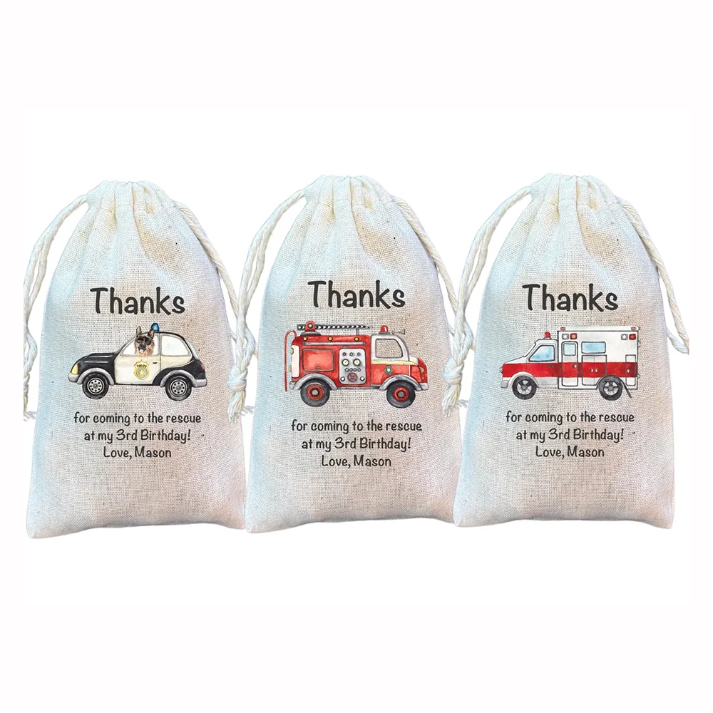 

Custom 3Pcs Rescue Vehicle Party Favor Bags Firetruck Police Car Ambulance Childrens Birthday Gift Bags Baby Shower Welcome Gift