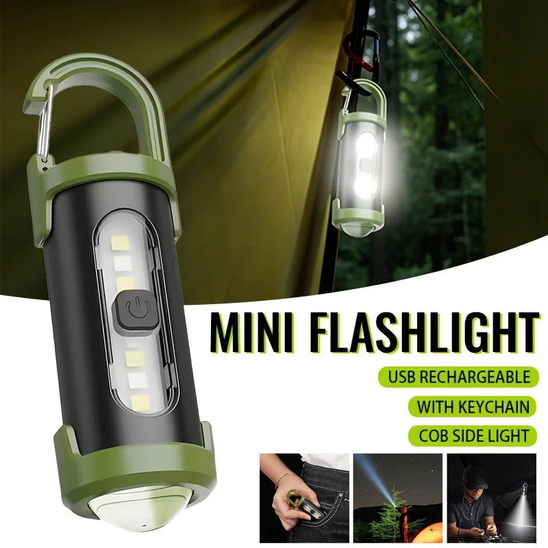 Rechargeable LED Keychain Light Mini Flashlight Waterproof Work Light for Outdoor Camping Fishing Emergency USB Charging Torch
