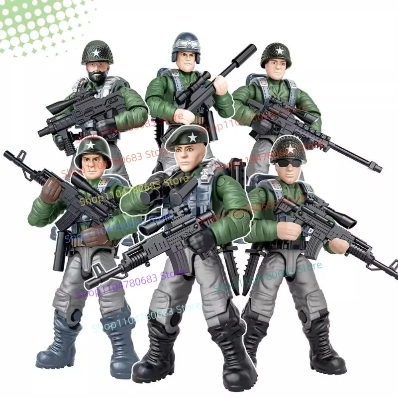 Ensemble d'exposition de jouets de figurines d'action de soldat américain de la Seconde Guerre mondiale, blocs de construction avec articulations articulées, cadeau de collection d'anime de dessin animé