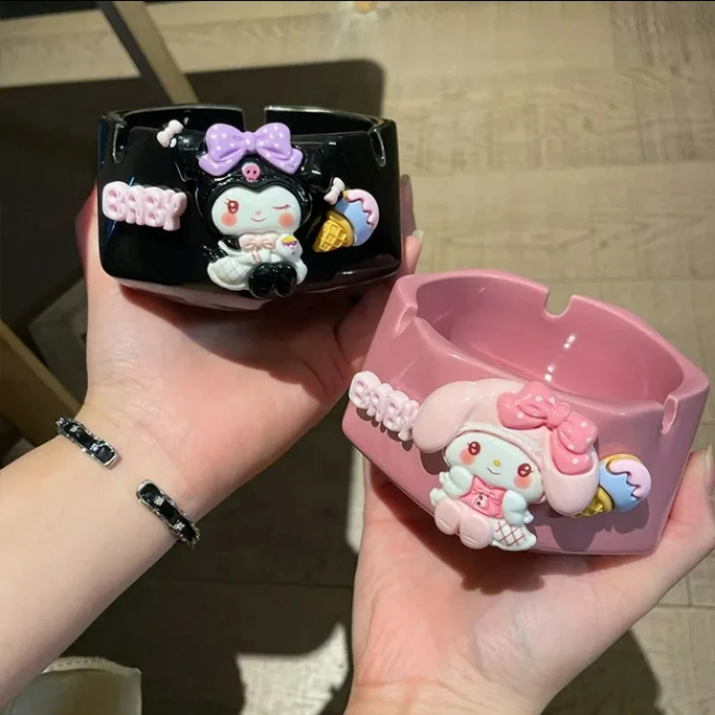 Cartoon Anime Sanrio Kuromi Melody Cute Ceramic Ashtray for Home and Office Use Eye Extinguisher